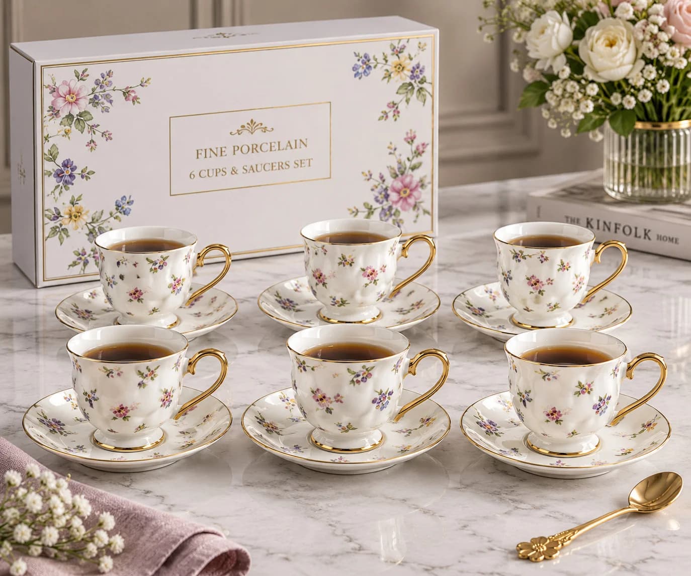 Çay servizi 2776223, 12 əşya, 6 nəfərlik, farfor, 90 ml, ağ