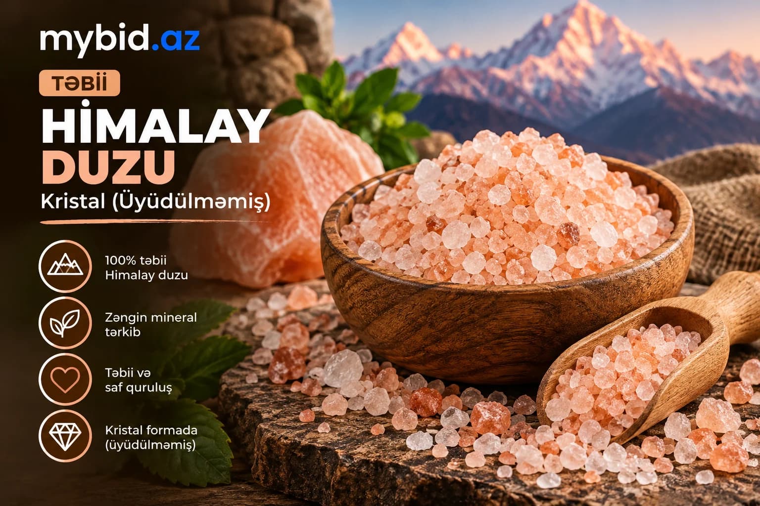 Təbii Himalay Duzu – Kristal (Üyüdülməmiş) 100 qr