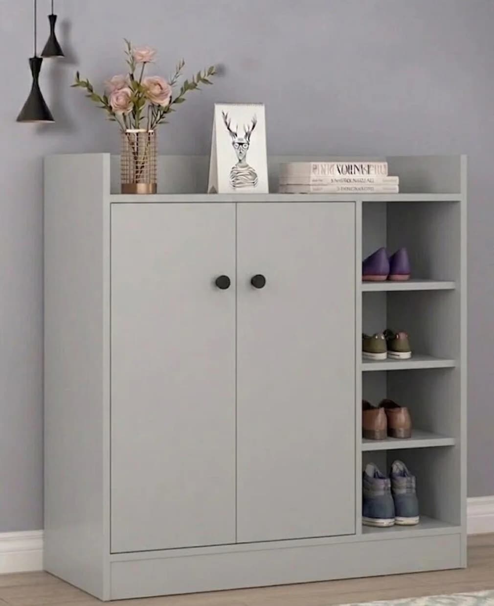 Ayaqqabı üçün tumba MB3, laminat, boz, 90x90x35 sm