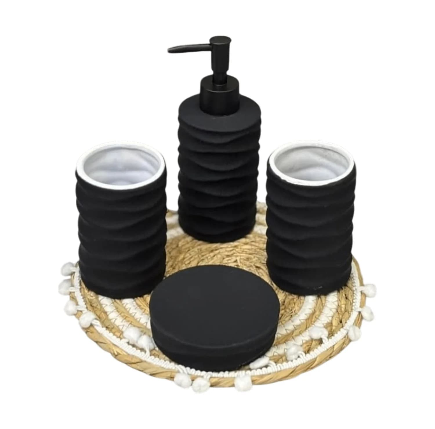 Hamam otağı aksesuarları dəsti, keramika, 4 ədəd, qara
