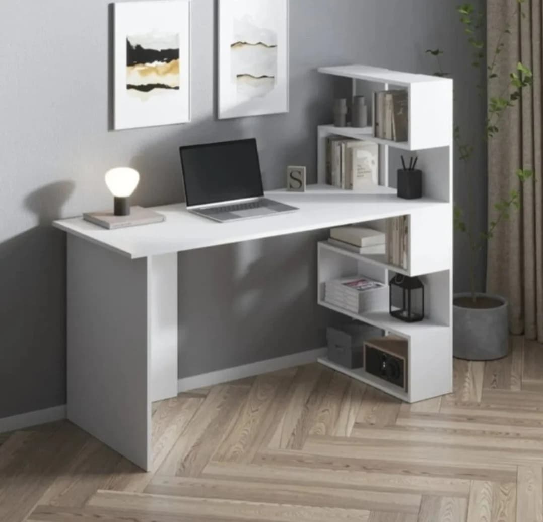 Kompüter masası 2566233, laminat, ağ, 150x150x60 sm