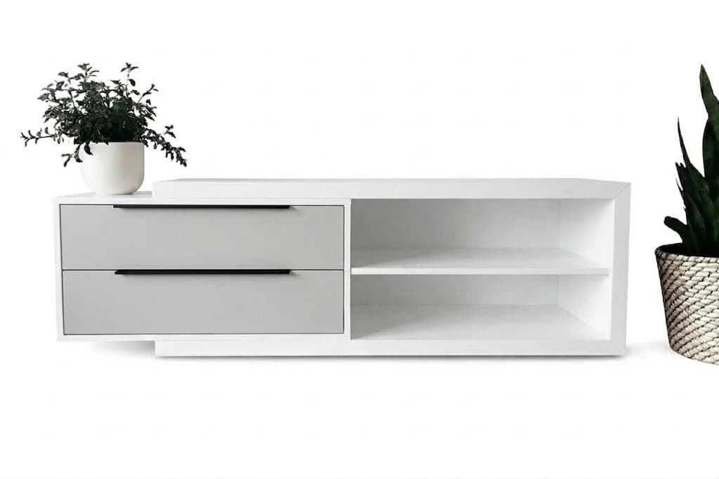 TV üçün tumba Line, laminat, 180x45x38 sm, ağ/boz