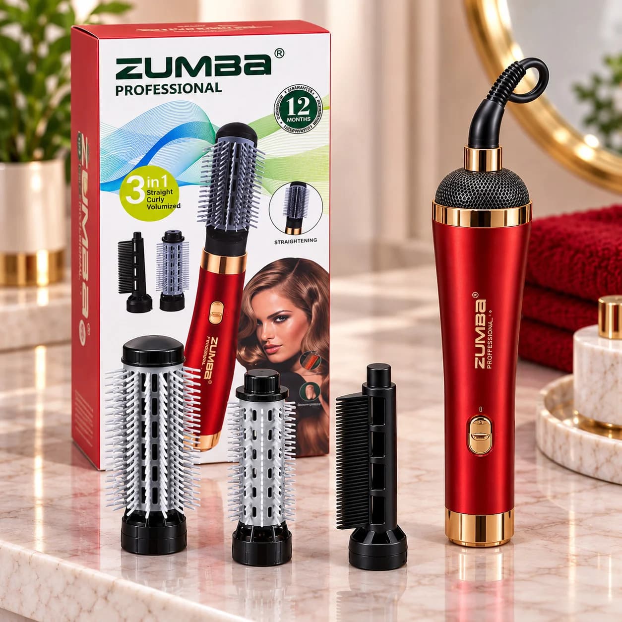 Fen-fırça Zumba ZM-9934, 1200 Vt, Qırmızı, 3 taxma