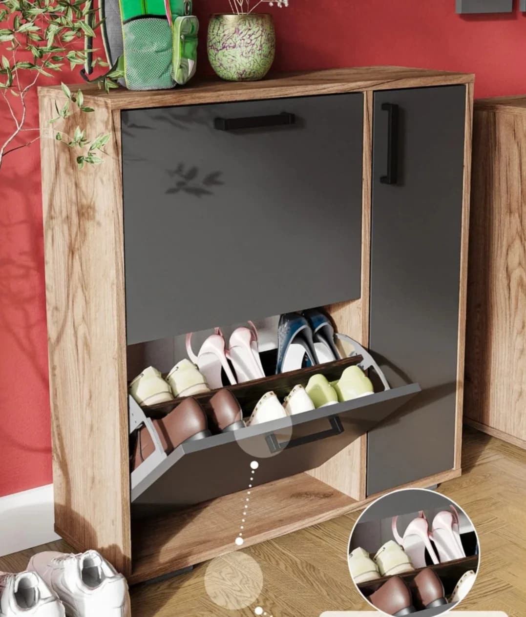 Ayaqqabı üçün tumba s065, laminat, antrasit, 80x75x25 sm — изображение 2