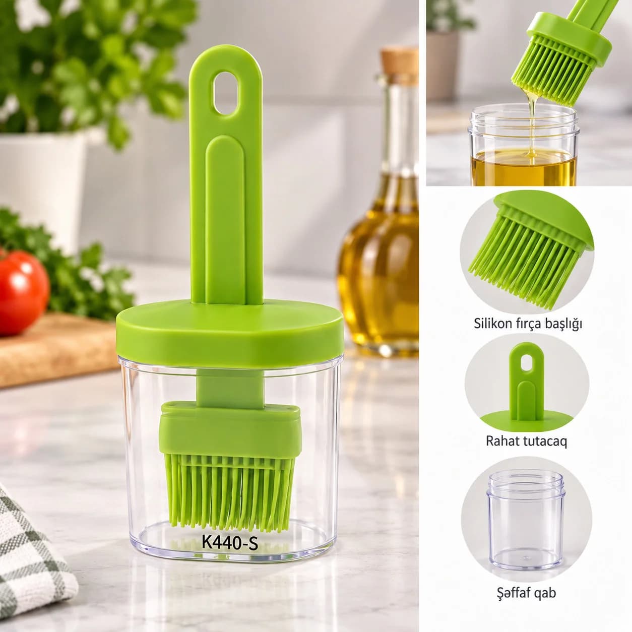 Sous qabı fırça ilə K440-S, silikon, yaşıl