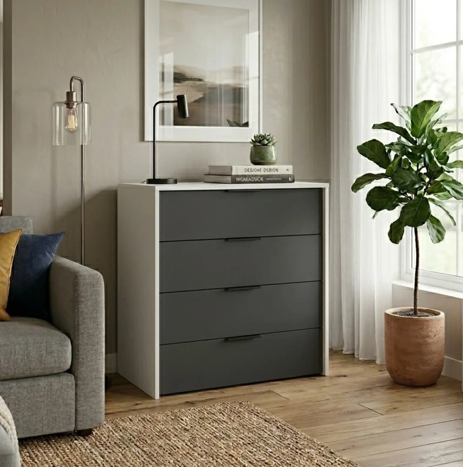 Komod MB, laminat, ağ/antrasit, 80x80x40 sm