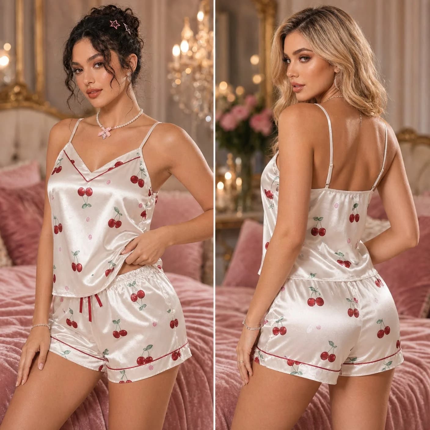 Qadınlar üçün şortlu pijama dəsti 2851975, satin, ağ, ölçü S/M
