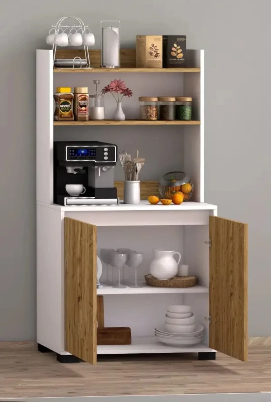 Mətbəx üçün bufet SO001, laminat, ağ/bej, 155x80x37 sm