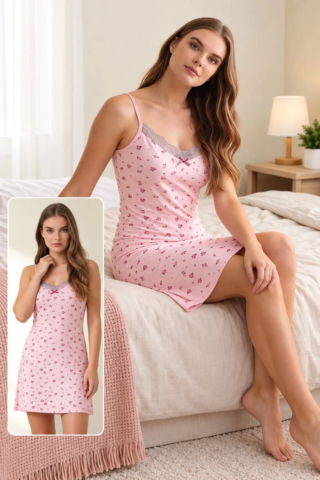 Gecə köynəyi, çəhrayı, pambıq, ölçü 3XL