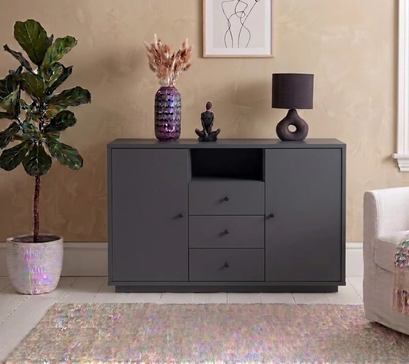Komod MB18, antrasit, laminat, 140х73х40 sm