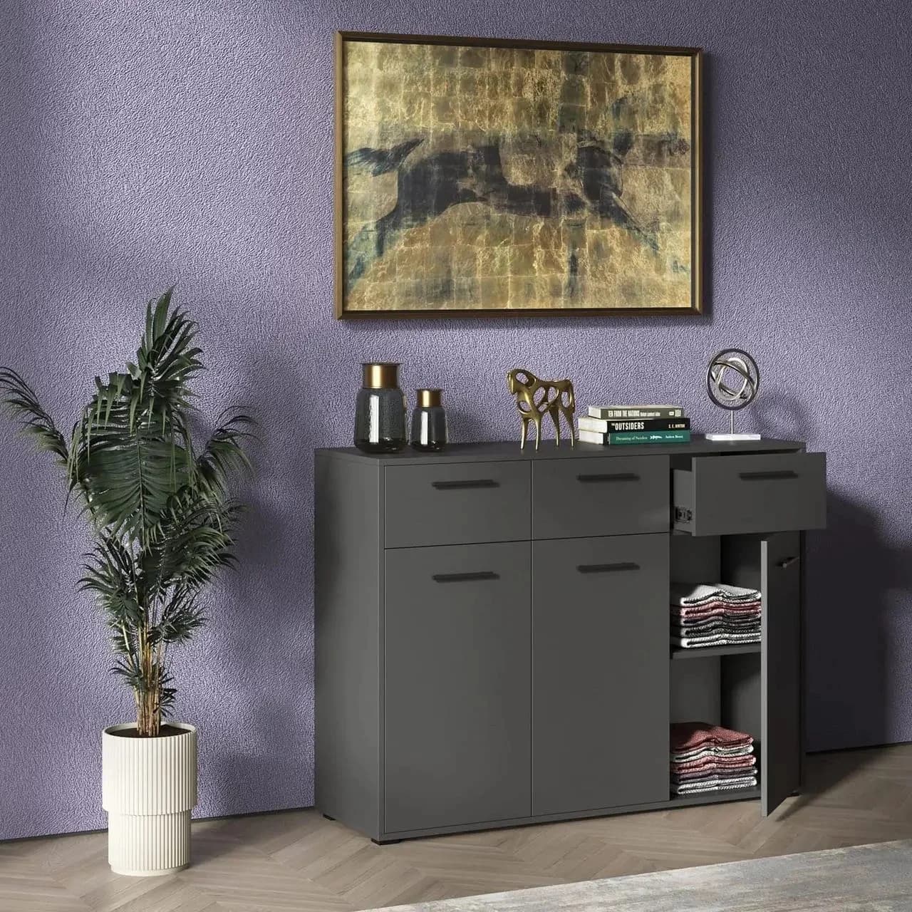 Kamod Yagmur, laminat, antrasit, 120x90x40 sm