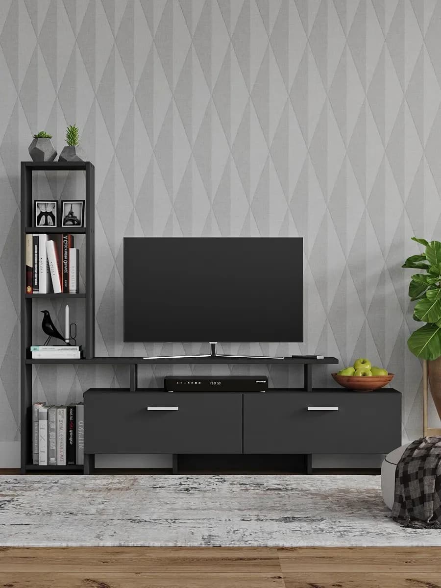 TV üçün tumba Yagmur, laminat, antrasit, 135x25x112 sm