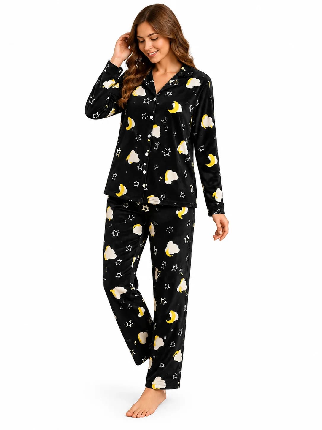 Qadınlar üçün şalvarlı pijama dəsti 2821682, poliester, qara, ölçü M