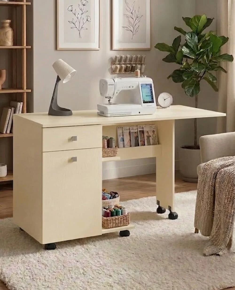 Tikiş masası MB2, laminat, bej, 127.5x75x45 sm