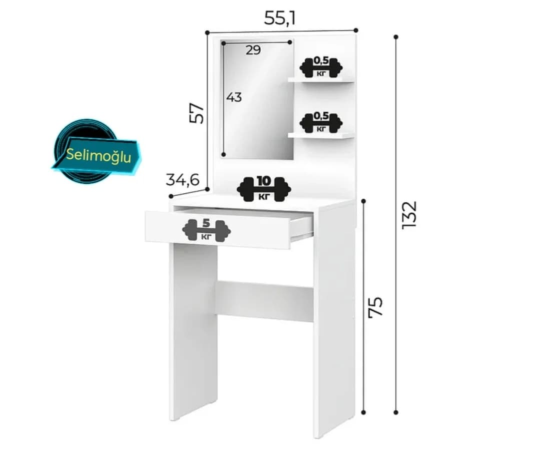Makiyaj masası 17, laminat, 125x45x115 sm — изображение 5