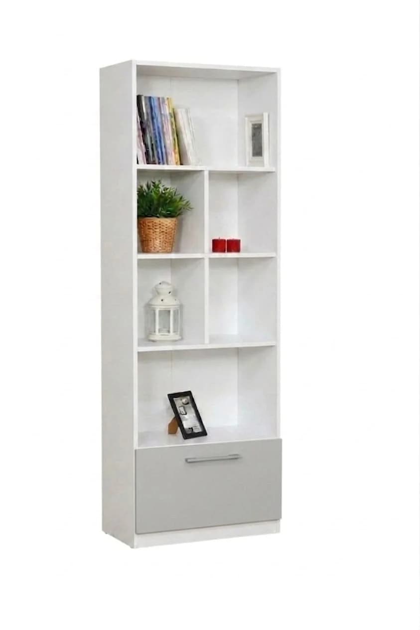 Kitablar üçün şkaf 78824, laminat, ağ/boz, 180x35x70 sm