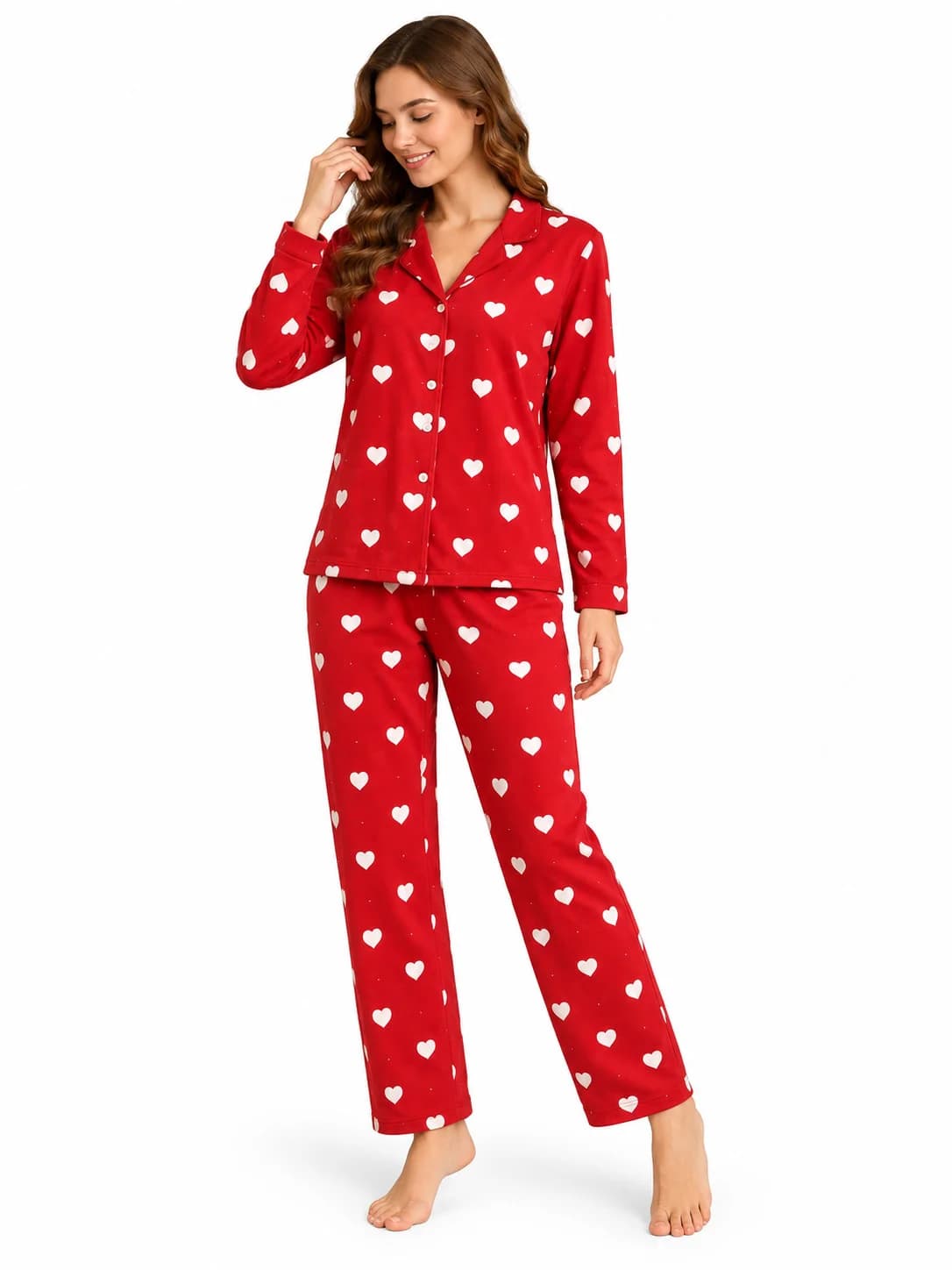 Qadınlar üçün şalvarlı pijama dəsti, qırmızı, poliester, ölçü XL