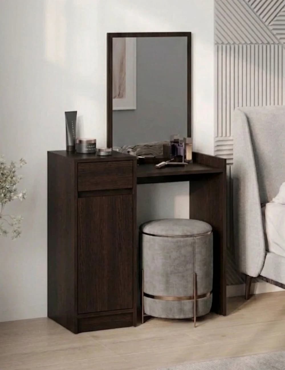 Makiyaj masası güzgülü MB6, laminat, venqe, 130x75x35 sm