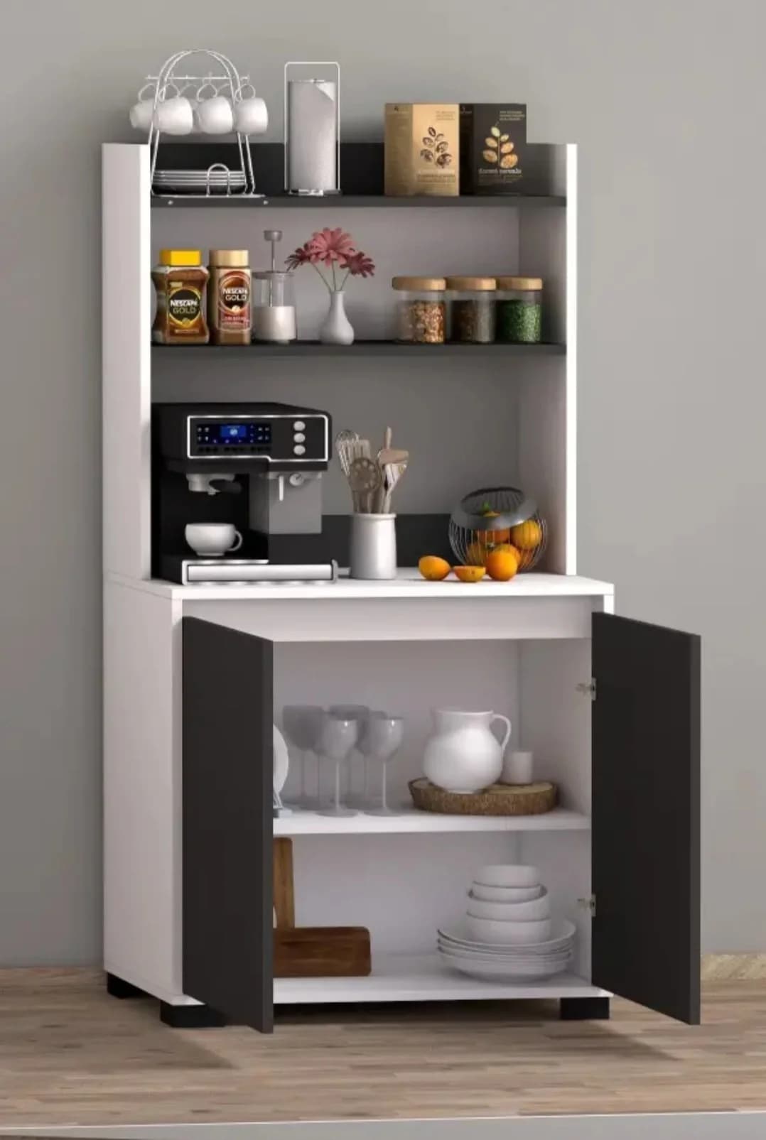 Mətbəx üçün bufet SO002, laminat, ağ/antrasit, 155x80x37 sm — изображение 2