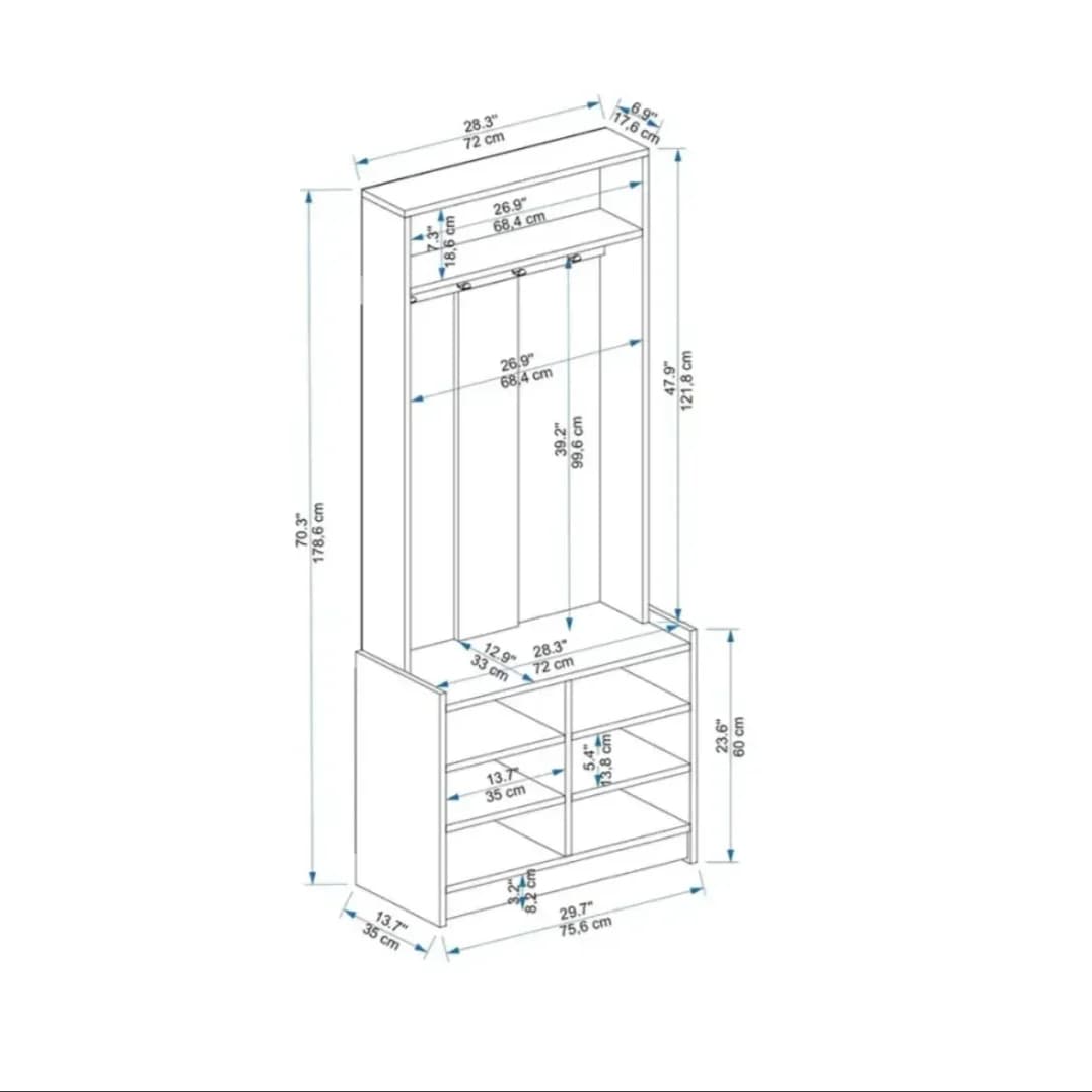Rəfli asılqan SO007, laminat, ağ, 179x76x35 sm — image 5