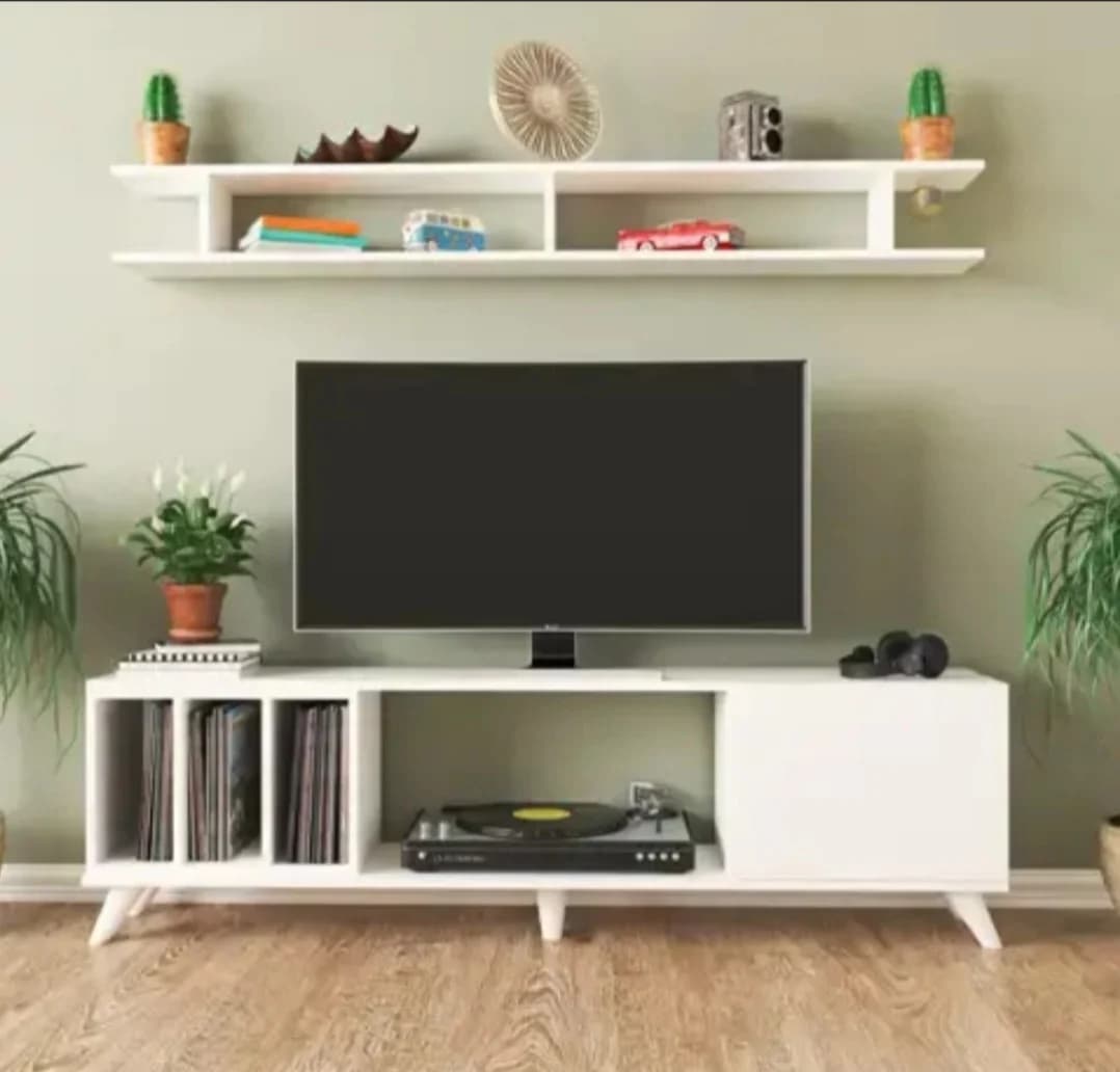 Tv üçün tumba SO008, laminat, ağ, 180x40x30 sm — изображение 4