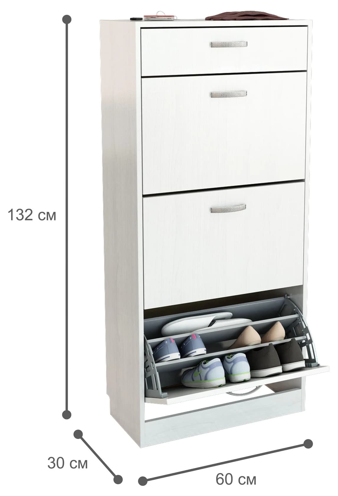 Ayaqqabı üçün tumba Yagmur, laminat, ağ, 132x60x30 sm — изображение 2