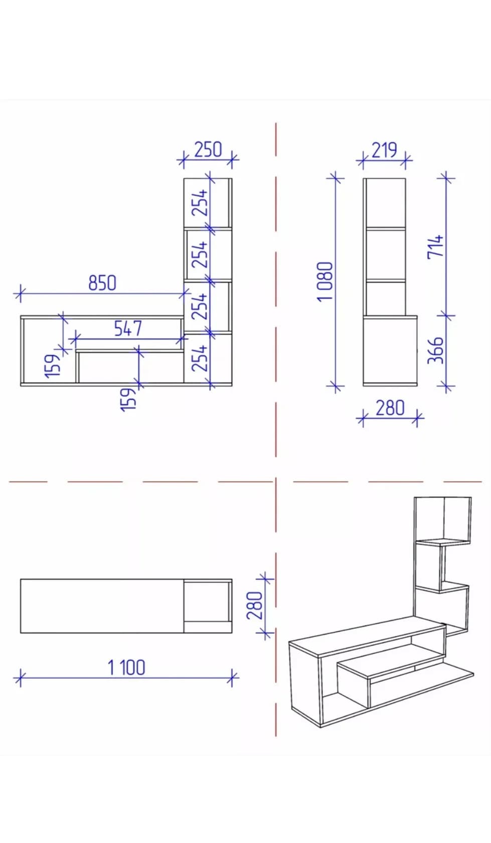 TV üçün tumba SO108, laminat, 28x110x108 sm — изображение 4
