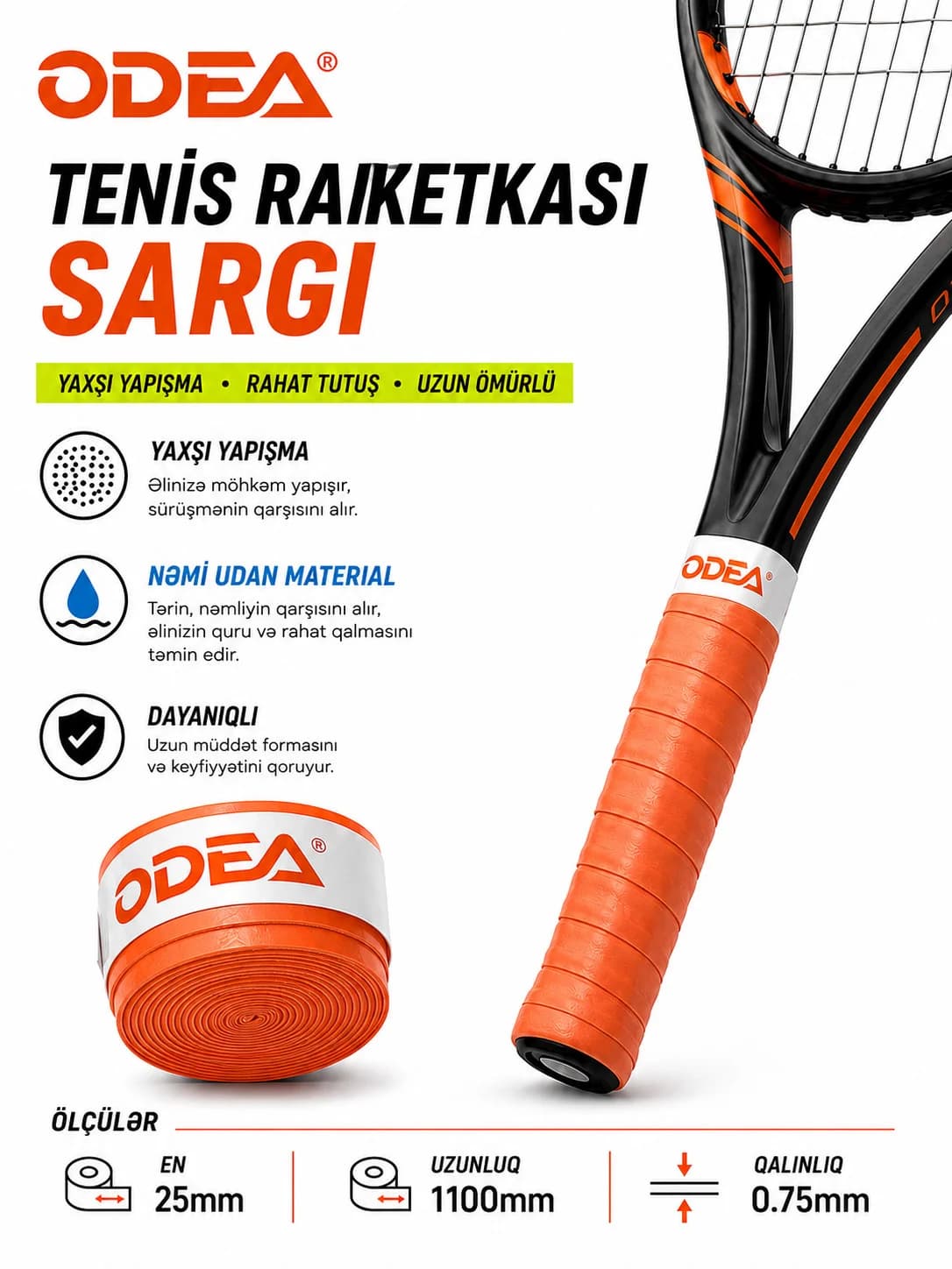 Sarğı raketka üçün ODEA, 110 sm, narıncı