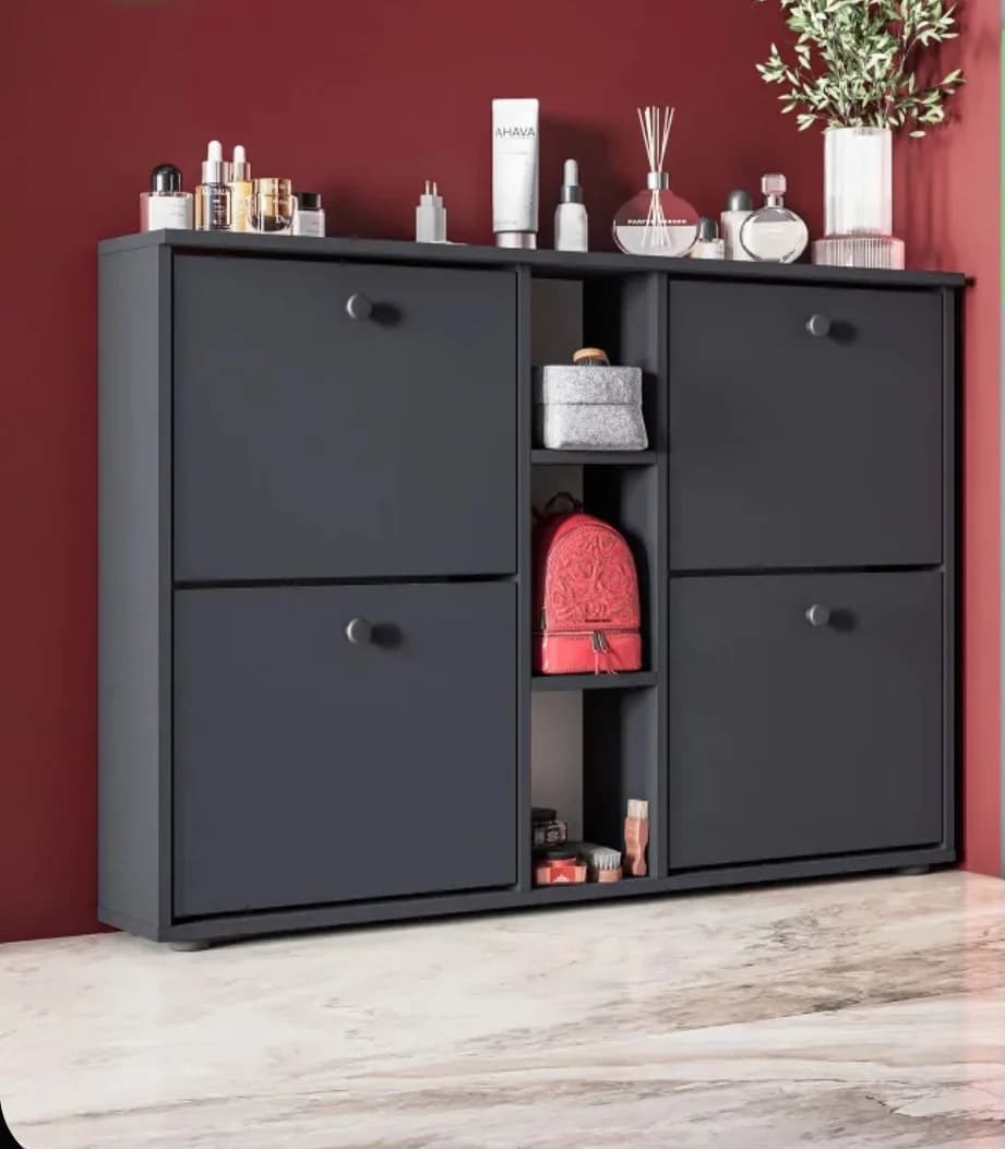 Ayaqqabı üçün tumba SO022, laminat, antrasit, 112x78x20 sm
