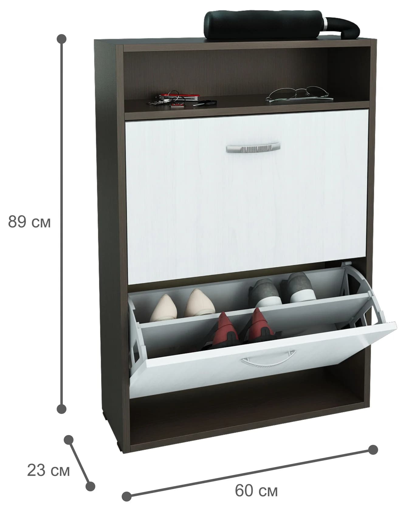 Ayaqqabı tumbası 15457, laminat, ağ/tünd qəhvəyi, 60x89 sm — изображение 2