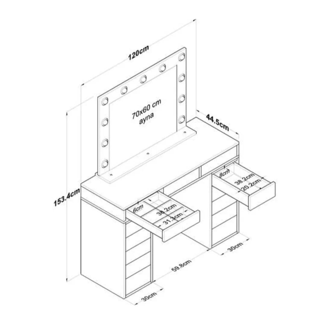 Makiyaj masası SO86, laminat, 120x153.4x45 sm, ağ — изображение 7