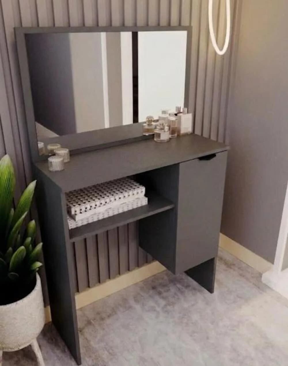 Makiyaj masası güzgülü MB13, laminat, antrasit, 125x72x35 sm