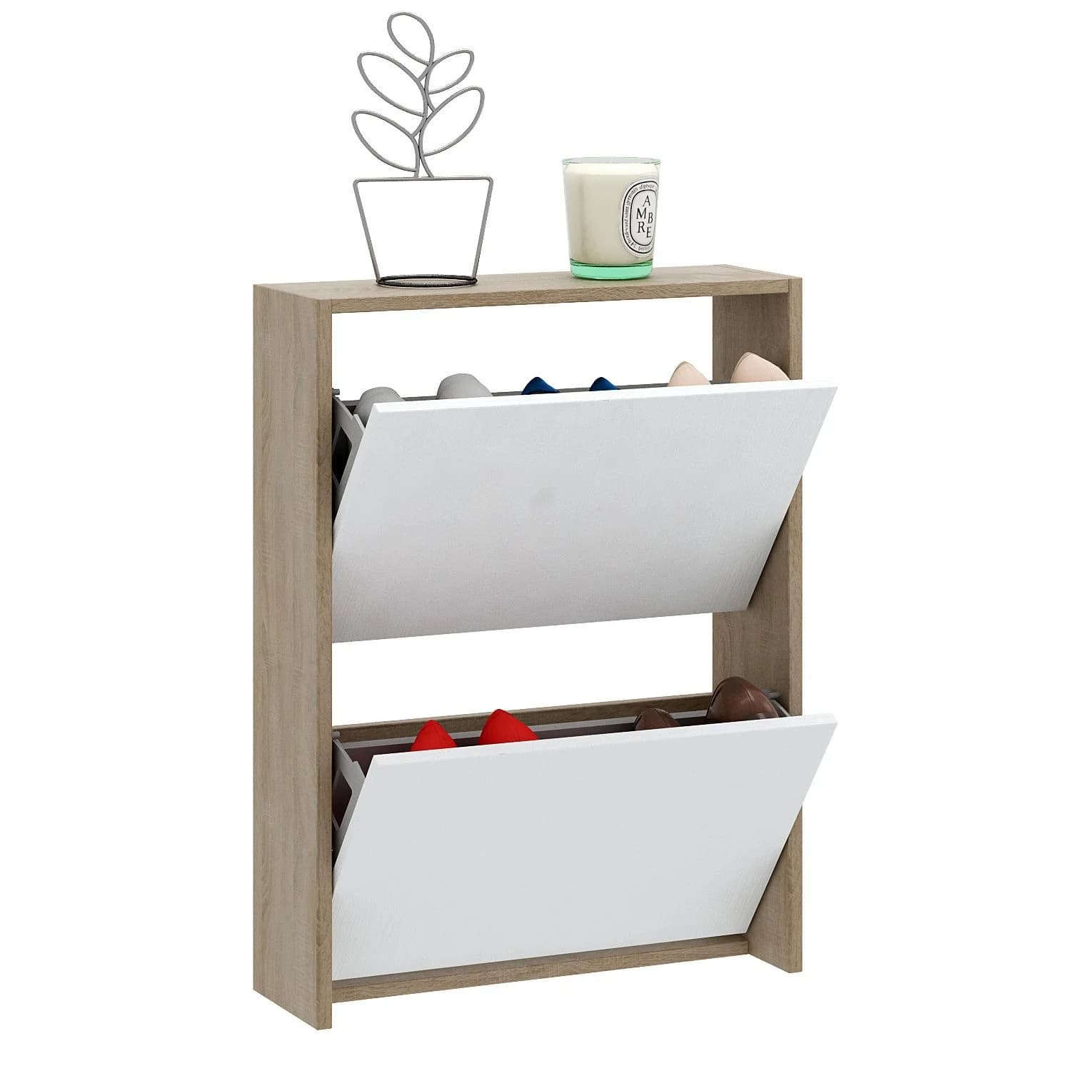 Ayaqqabı tumbası 15459, laminat, açıq qəhvəyi/ağ, 52x77 sm