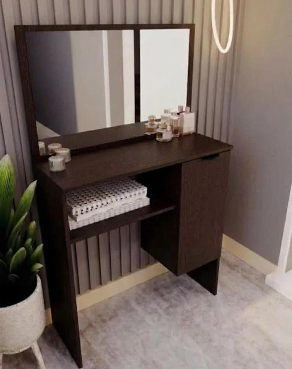 Makiyaj masası güzgülü MB13, laminat, venqe, 125x72x35 sm