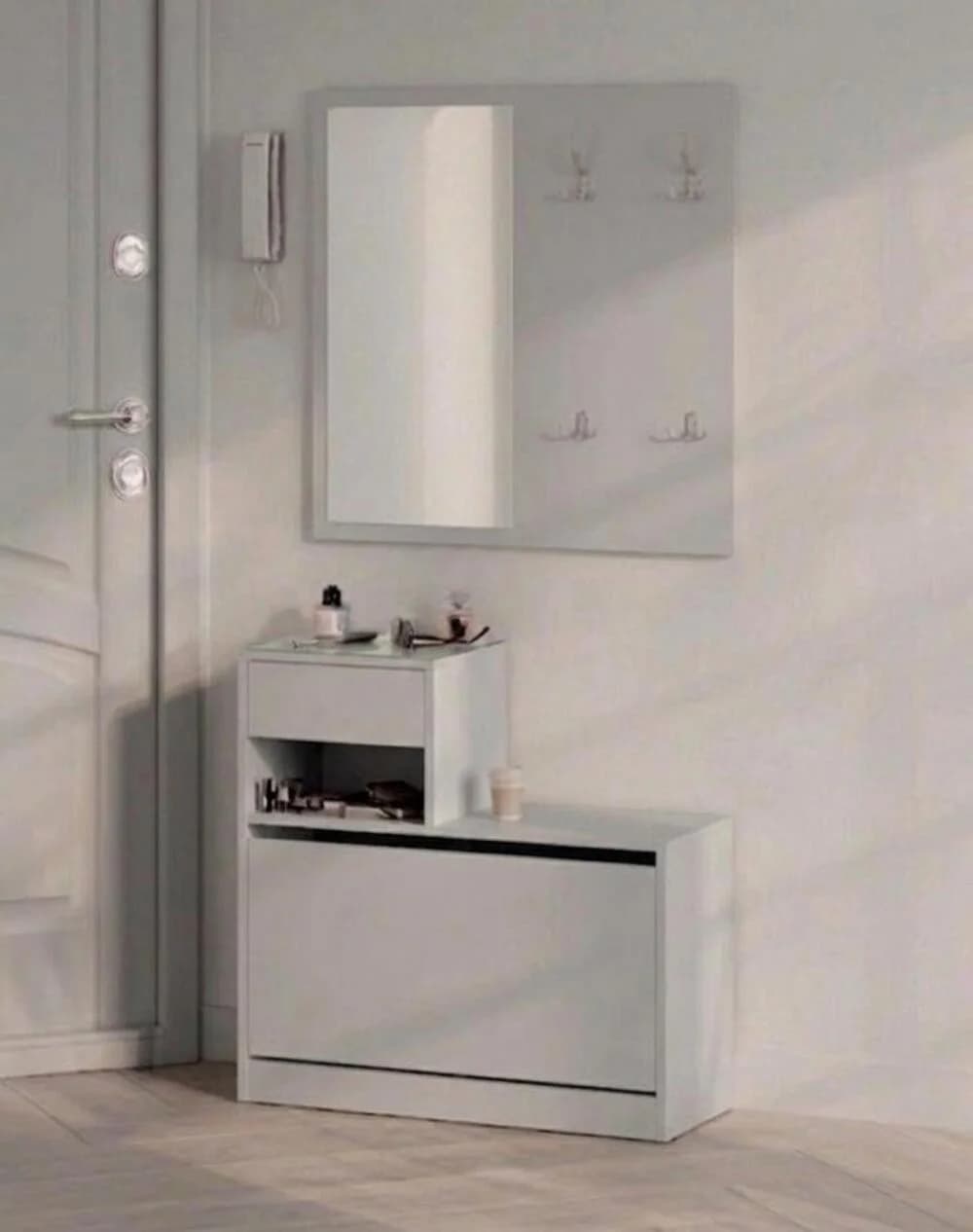 Tumba ayaqqabı üçün güzgülü MB 14, laminat, boz, 72x86x35 sm
