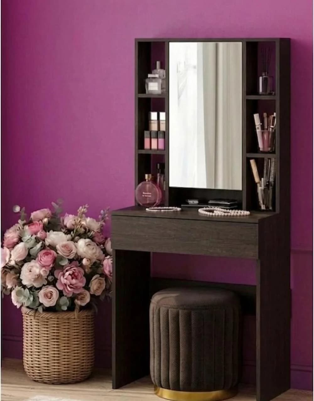Makiyaj masası güzgülü MB10, laminat, venqe, 145x70x36 sm