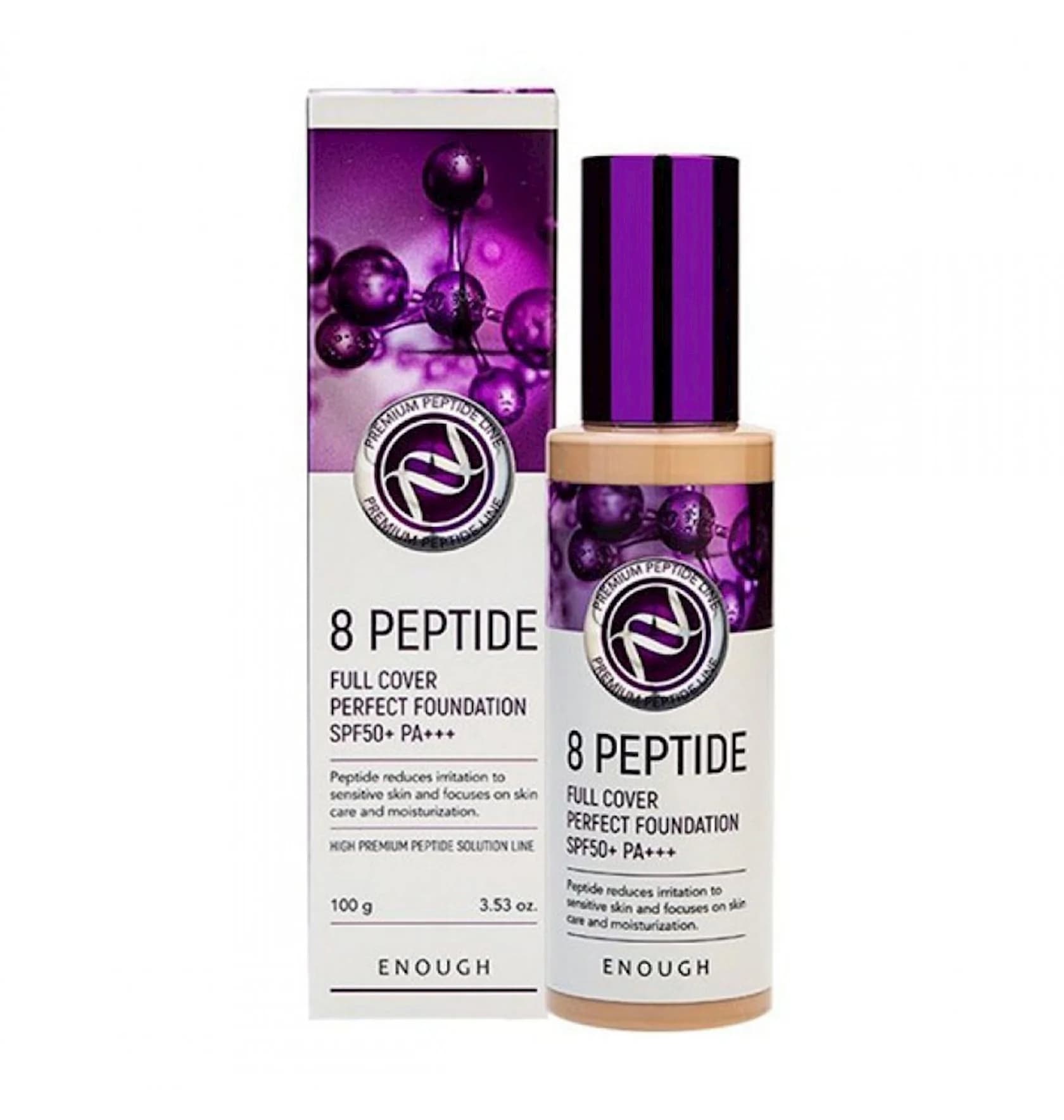 Tonal krem Enough 8 Peptide Full Cover Perfect Foundation peptidli 21 SPF50 100 ml