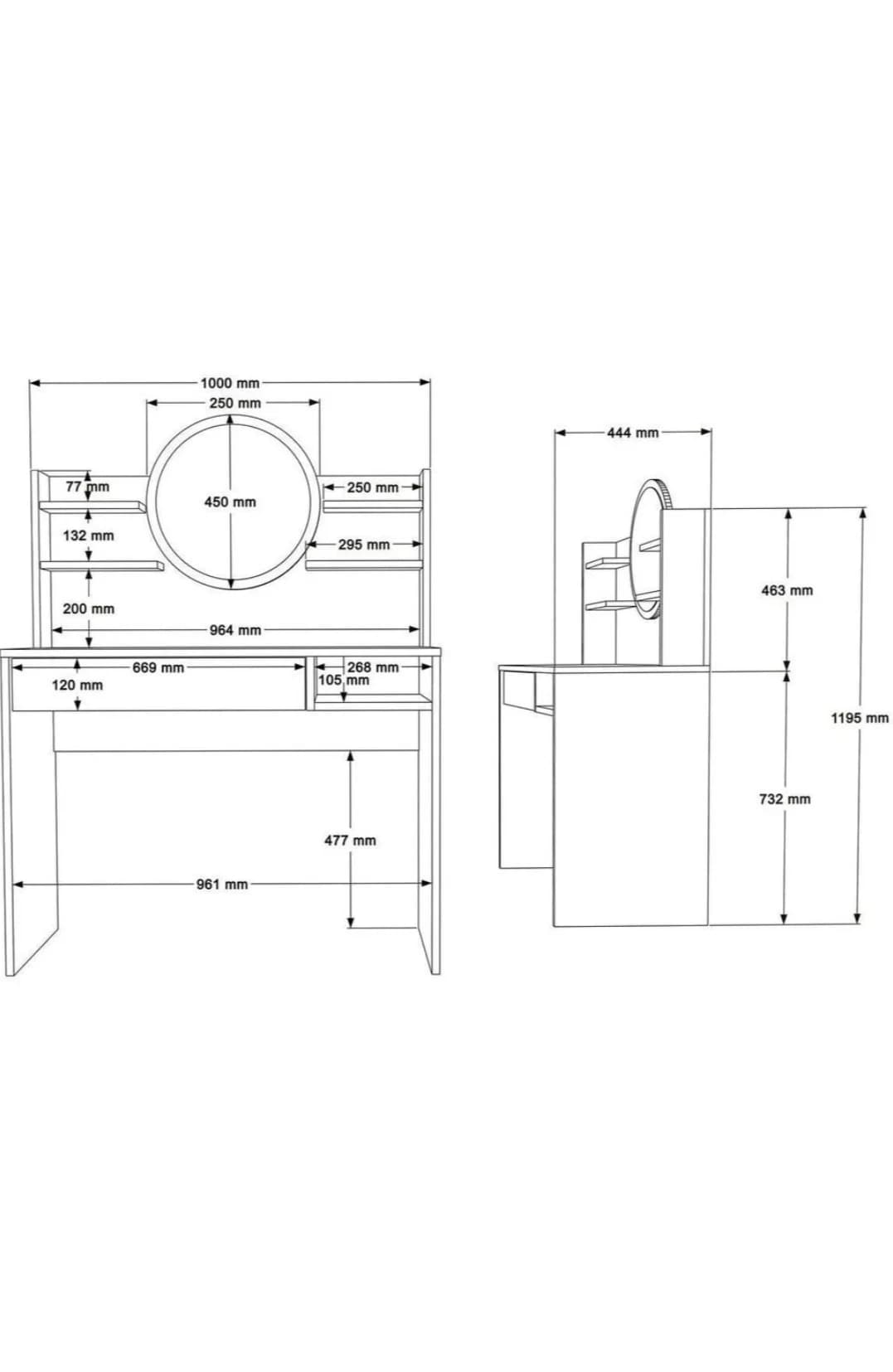 Makiyaj masası SO005, laminat, 120x100x45 sm, qəhvəyi — изображение 4