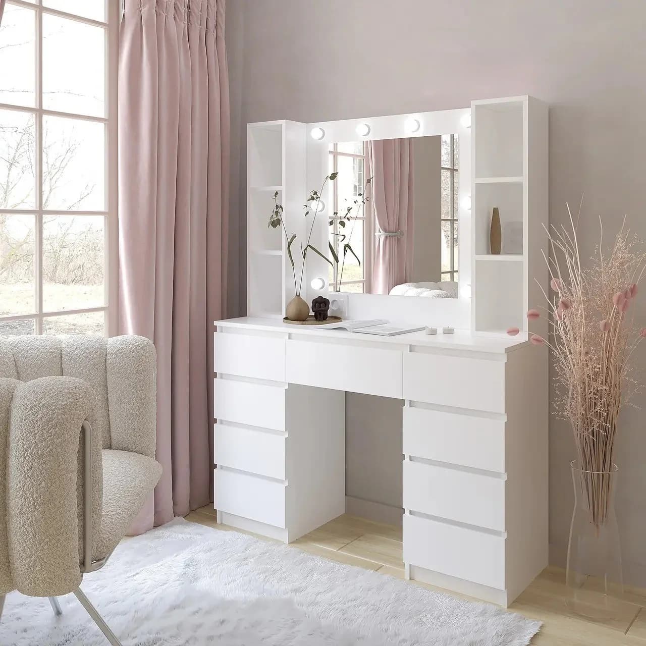 Makiyaj masası 8486, ağ, laminat, 160х40х120 sm