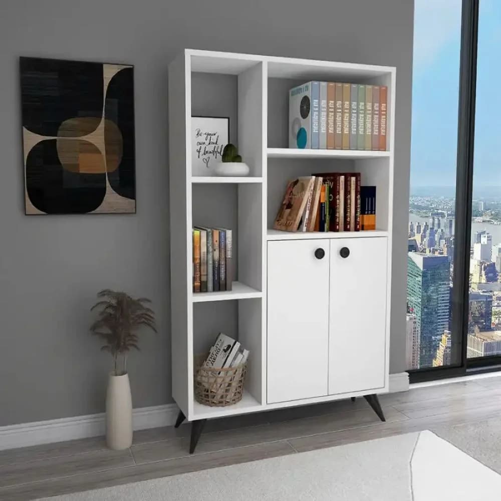 Kitablar üçün şkaf SO012, ağ, laminat, 135.6х80х25 sm