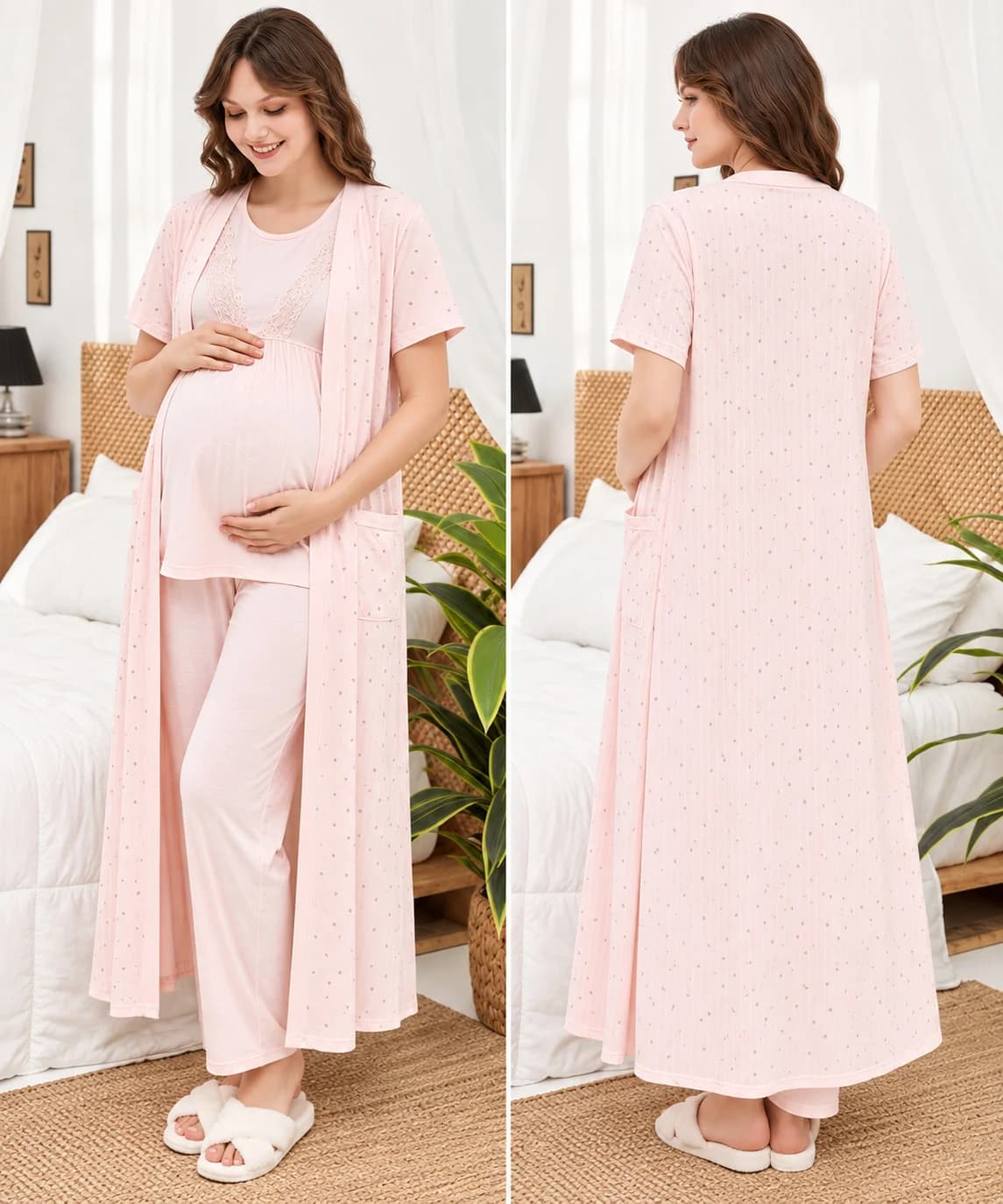 Şalvarlı pijama dəsti hamilələr üçün GS018, açıq çəhrayı, pambıq, XL
