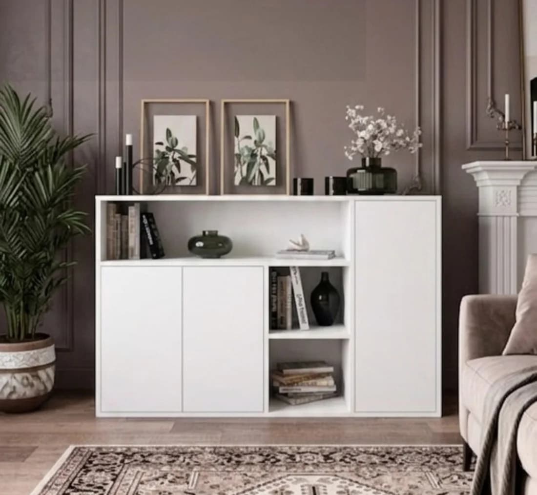 Komod MB12, ağ, laminat, 124x85x40 sm