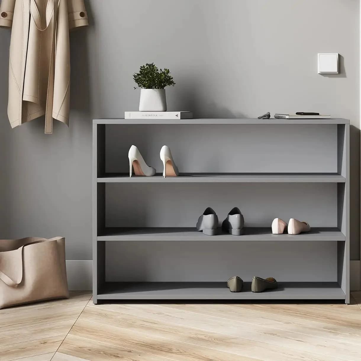 Ayaqqabı üçün stellaj Yagmur92, 70x95 sm, 3 rəf, laminat, açıq boz