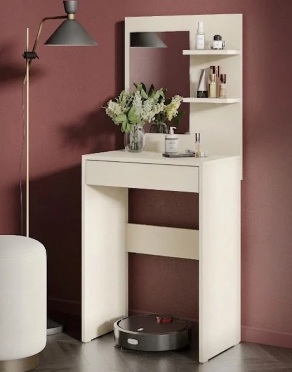 Makiyaj masası güzgülü MB3, laminat, bej, 130x55x35 sm