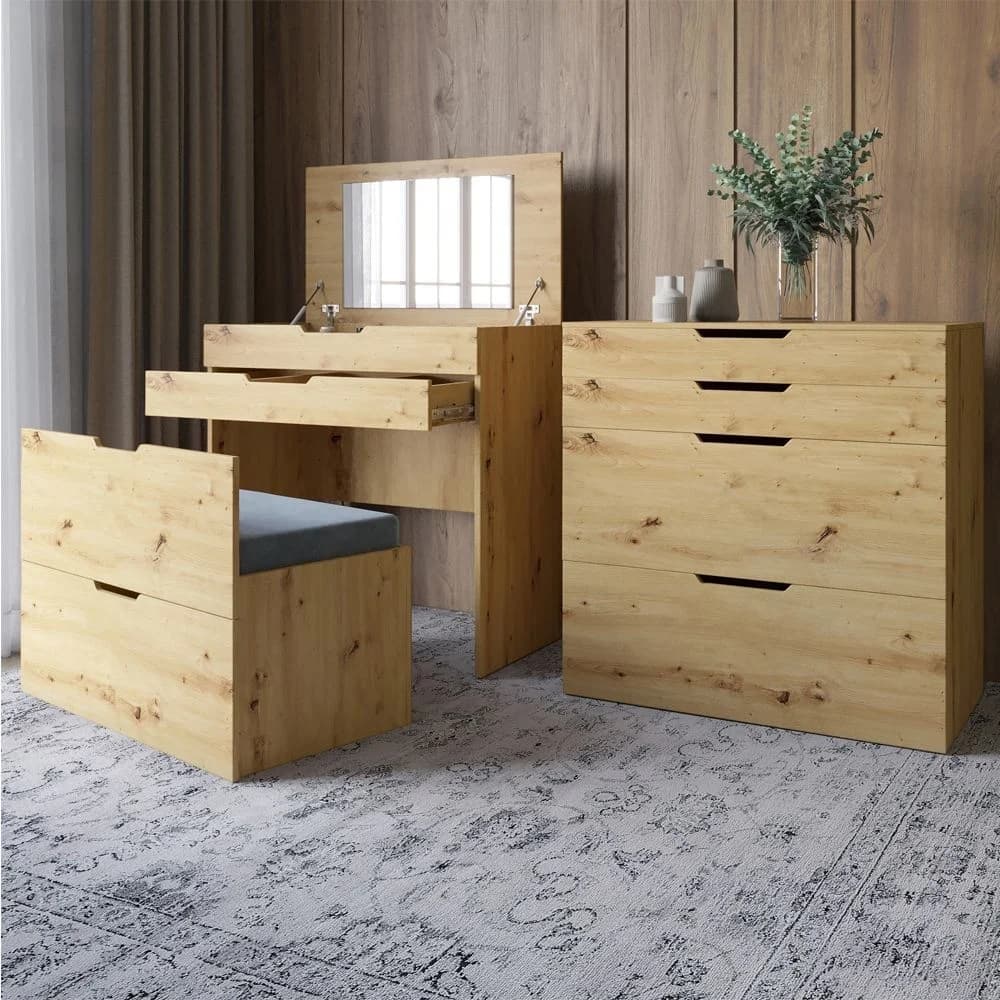 Makiyaj masası 8329, bej, laminat, 117х47х72 sm