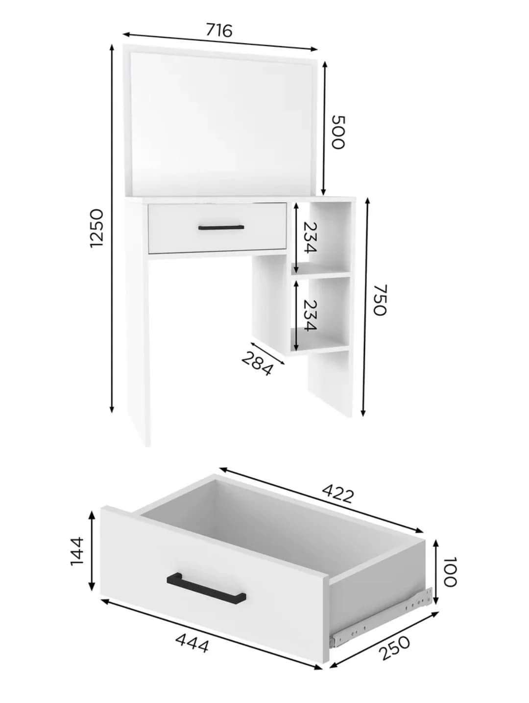 Makiyaj masası SO 003, laminat, ağ — изображение 4