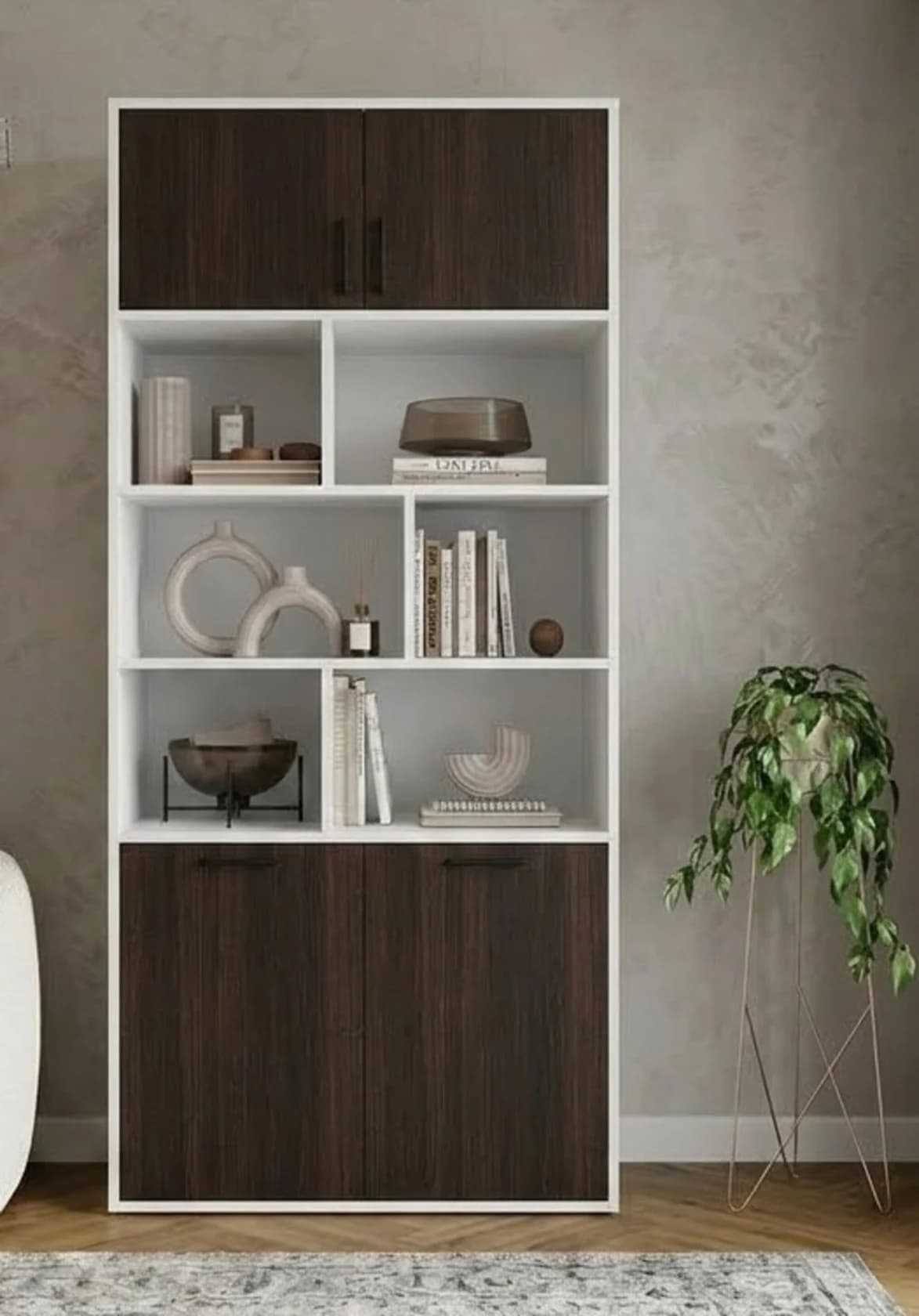 Şkaf MB-3, laminat, 185x80x40 sm, ağ/tünd qəhvəyi