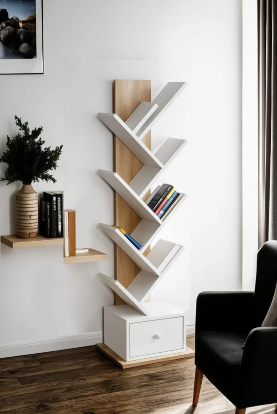 Kitab rəfi SO003, laminat, 145x40x30 sm, ağ/bej