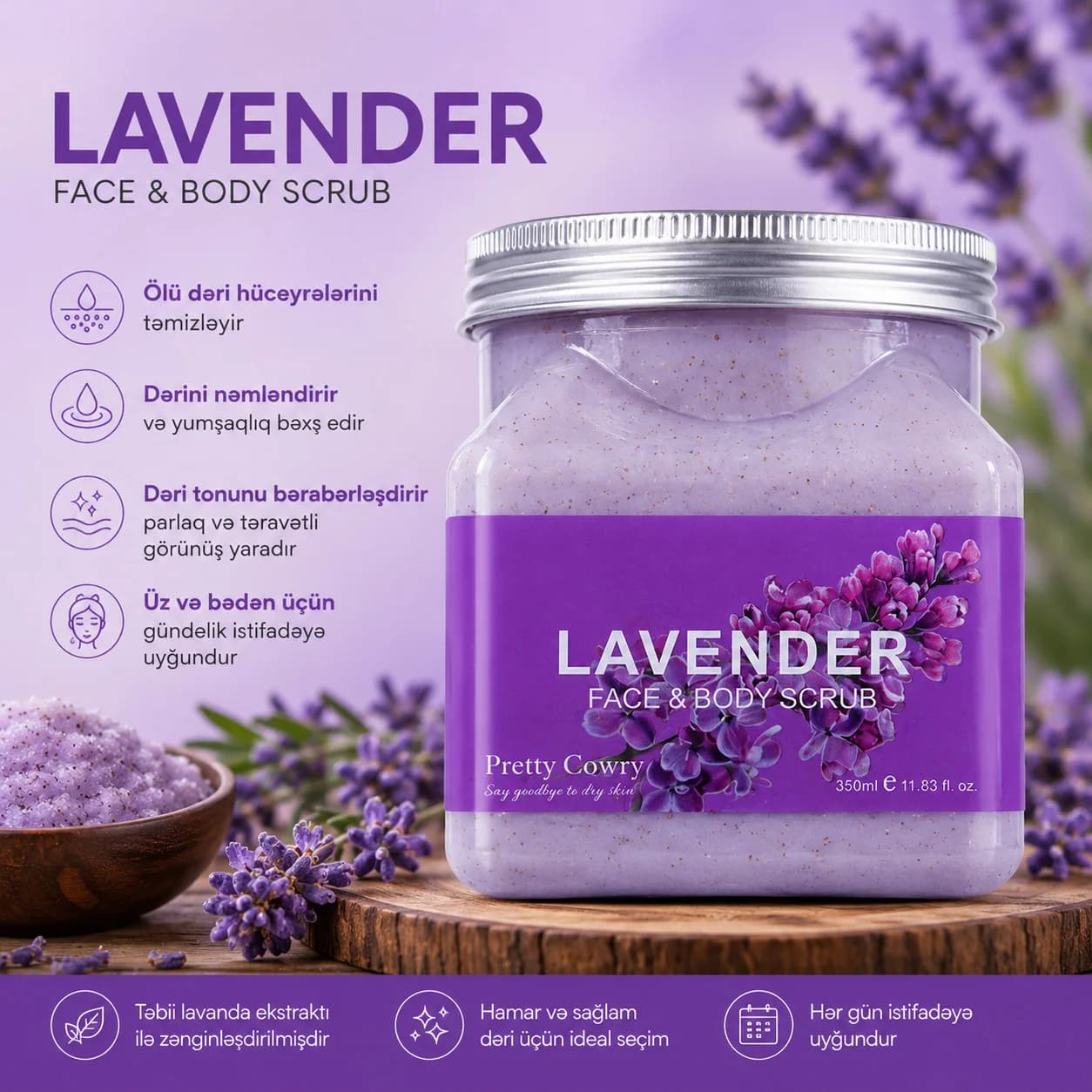 Skrab üz və bədən üçün Pretty Cowry Lavender 350 ml