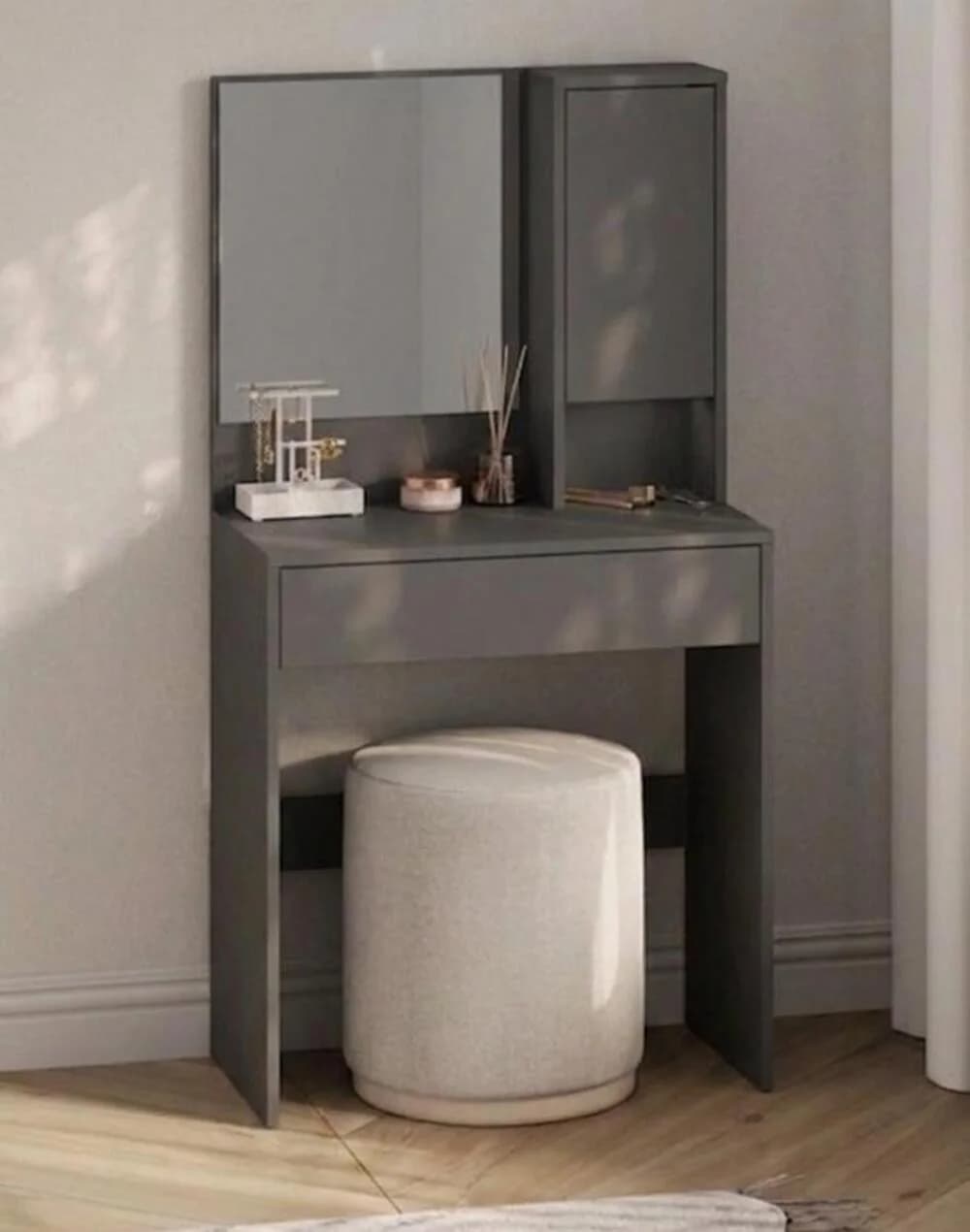 Makiyaj masası güzgülü MB8, laminat, antrasit, 135x70x37 sm